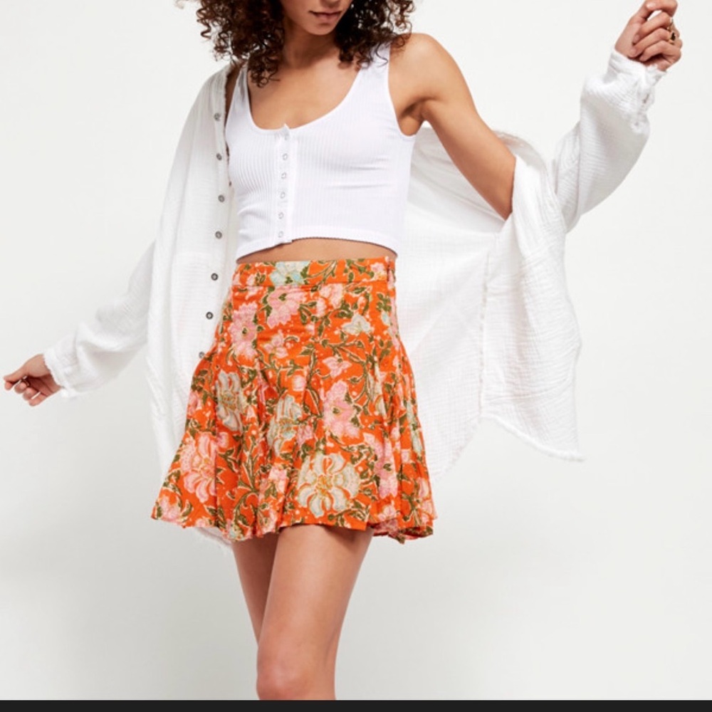 Free People Orange Floral Mini Skirt